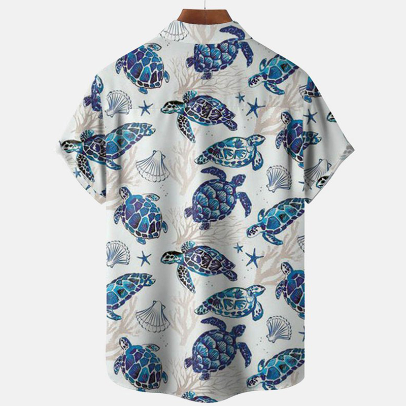 Hawaiian Turtle Print Men's Short Sleeve Lapel Shirt