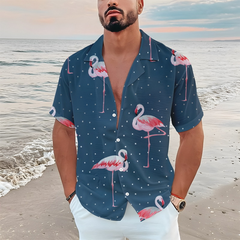 Flamingo Print Short Sleeve Shirt