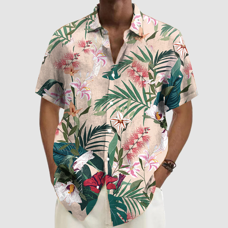 Button Hawaiian Beach Plant Floral Shirt