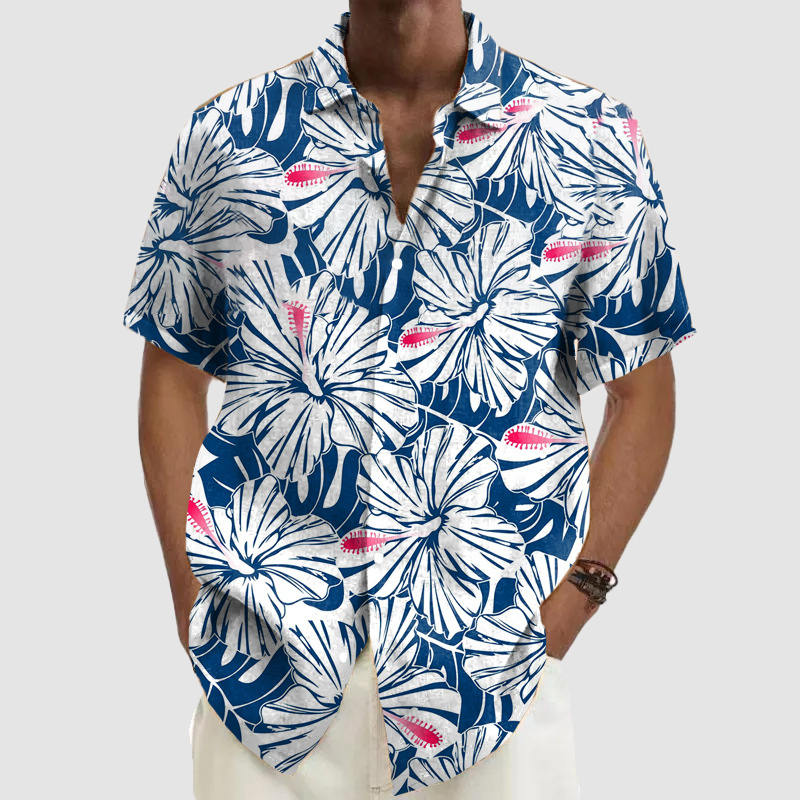 Button Hawaiian Beach Plant Floral Shirt
