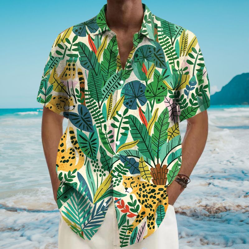 Button Hawaiian Beach Plant Floral Shirt