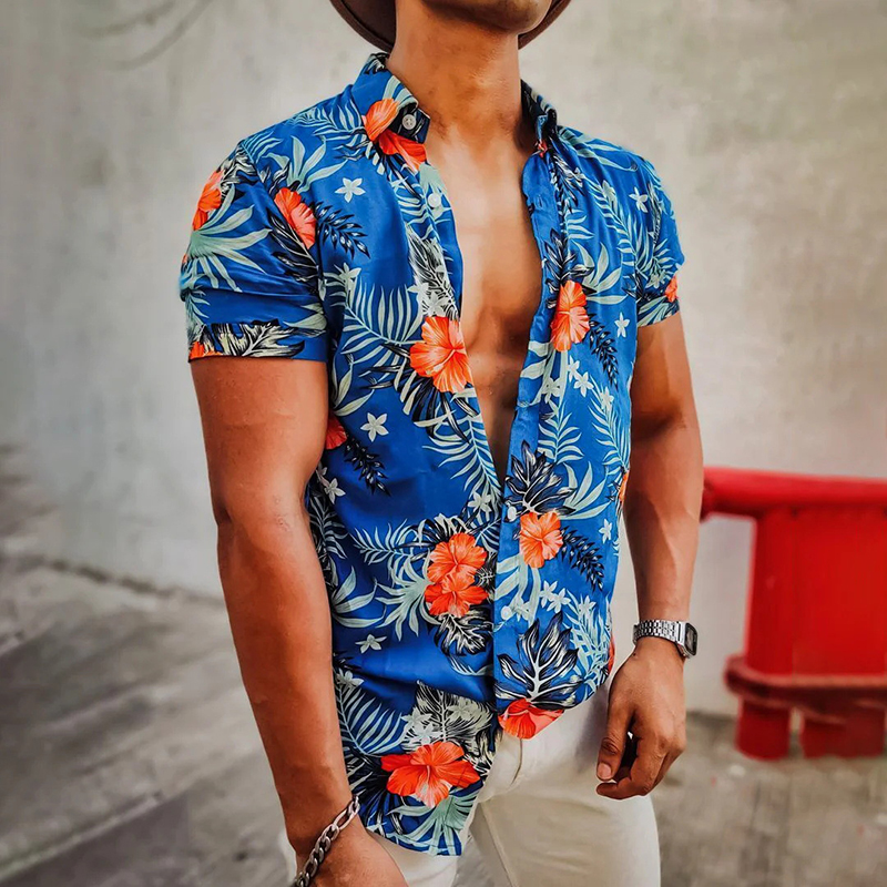 Floral Print Short Sleeve Resort Shirt - Helloice Apparel