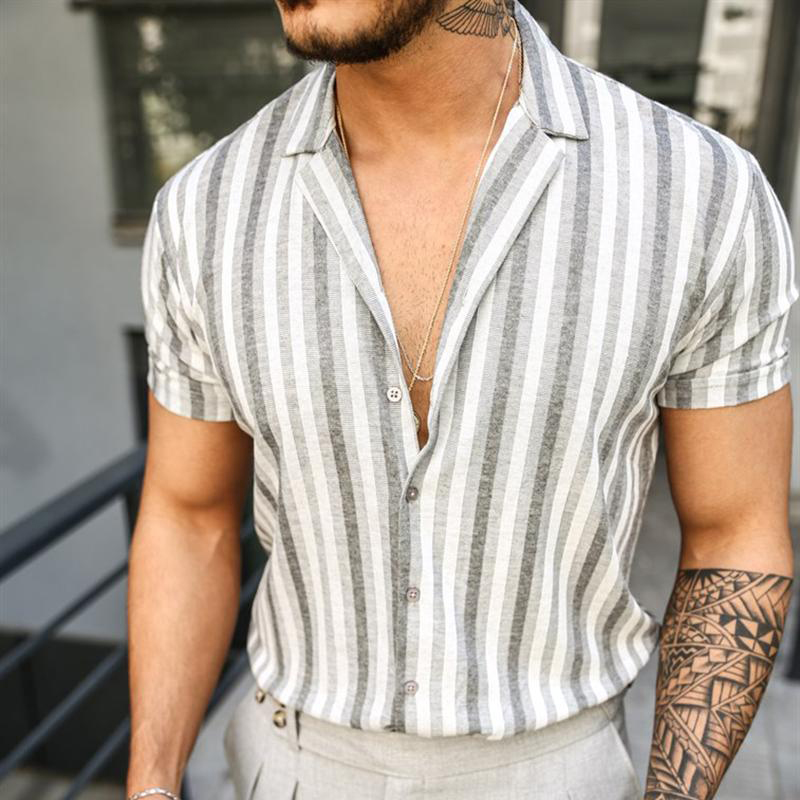 Classic Stripe Print Collar Shirt
