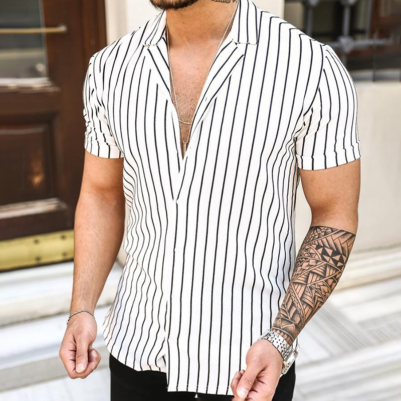 Classic Stripe Print Collar Shirt Classic Stripe Print Collar Shirt