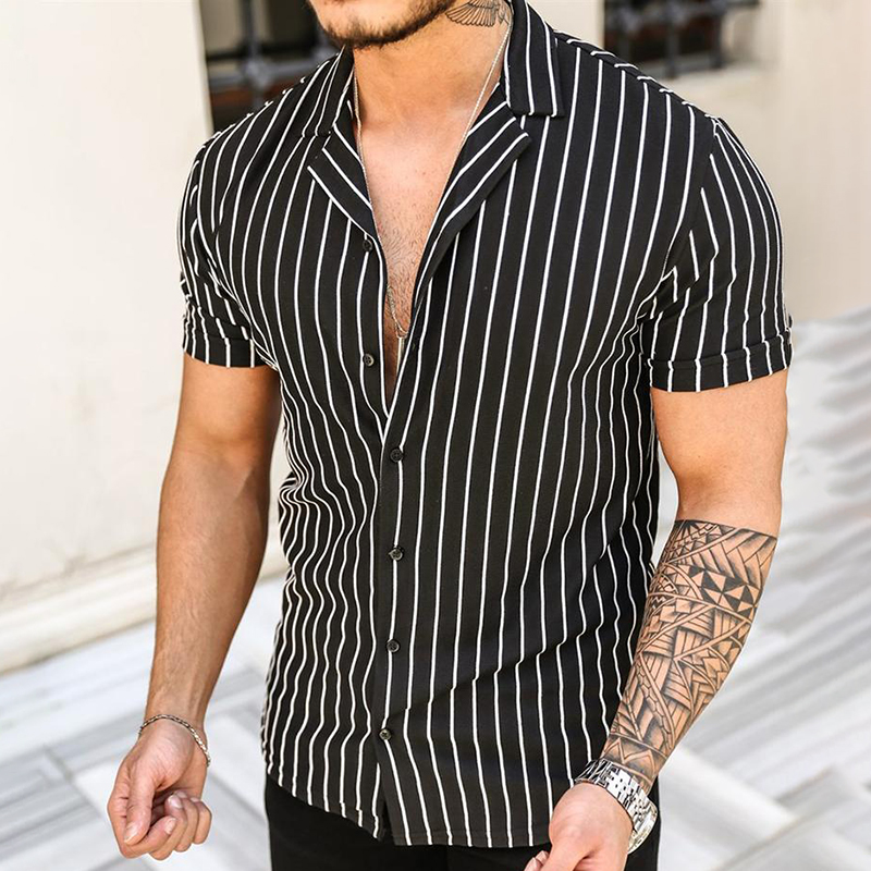 Classic Stripe Print Collar Shirt Classic Stripe Print Collar Shirt