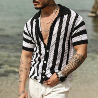 Casual Loose Hollow Stripe Knitted Shirt