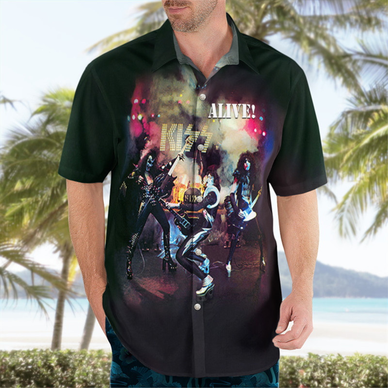Rainbow Print Short Sleeve Beach Shirt