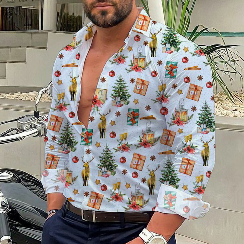 Casual Christmas Elements Printed Shirt