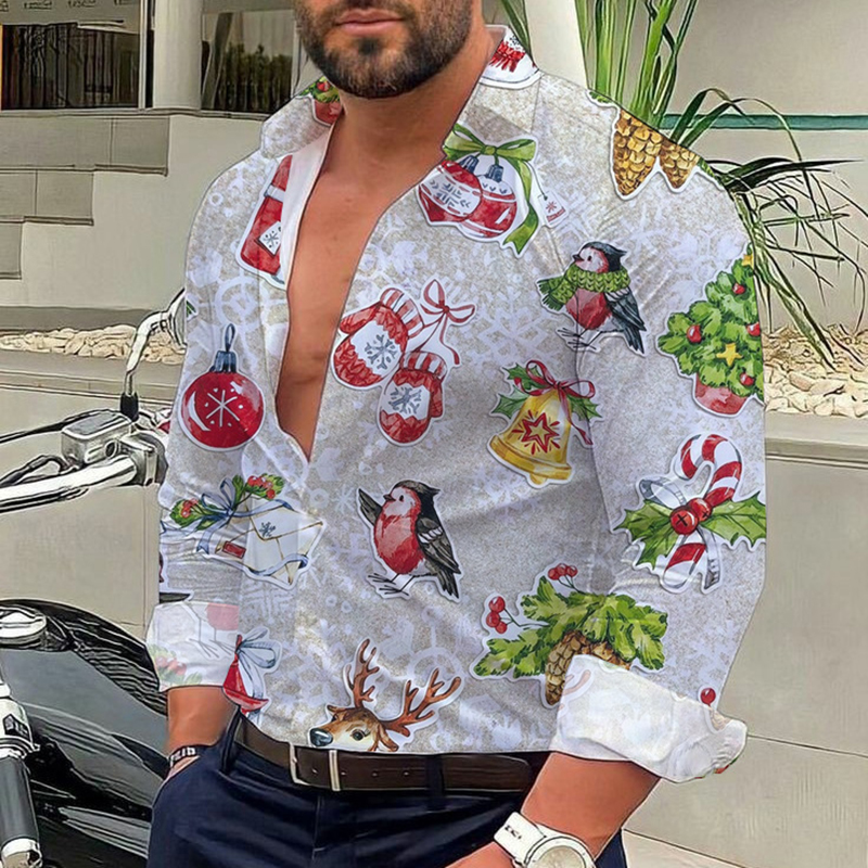 Casual Christmas Elements Printed Shirt