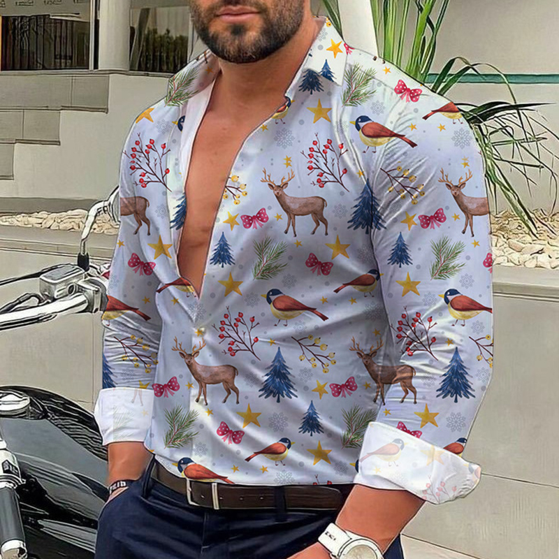 Casual Christmas Elements Printed Shirt