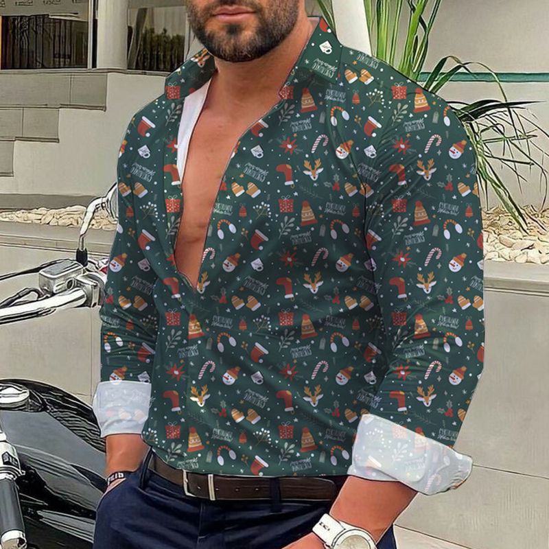Casual Christmas Elements Printed Shirt