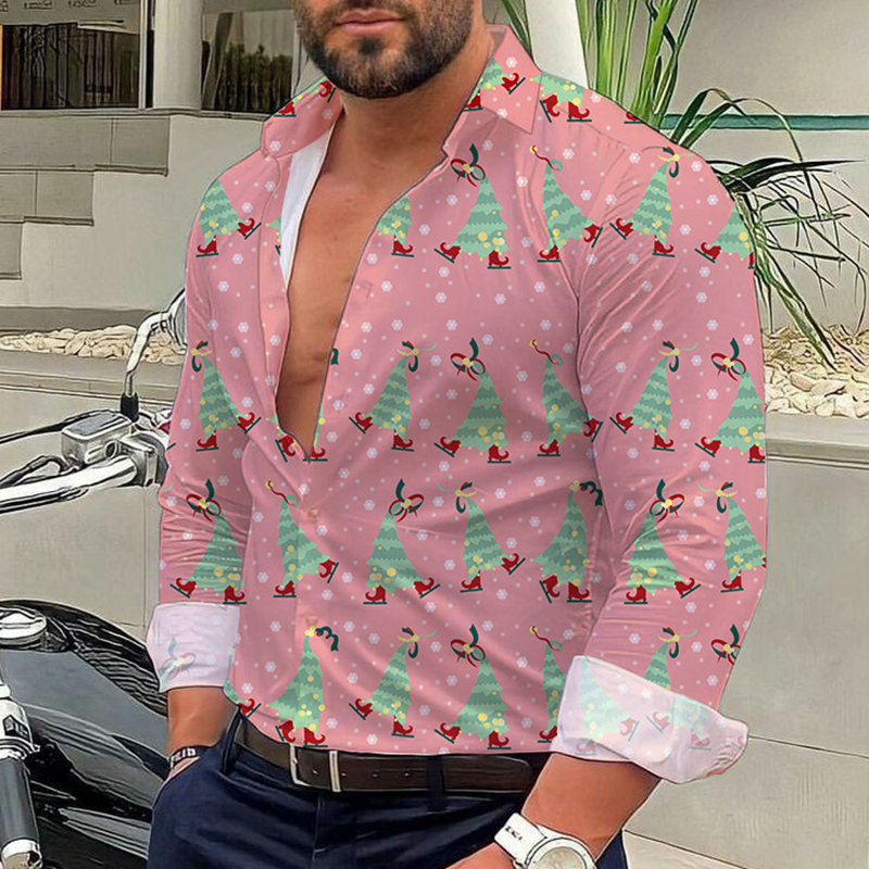 Casual Christmas Elements Printed Shirt