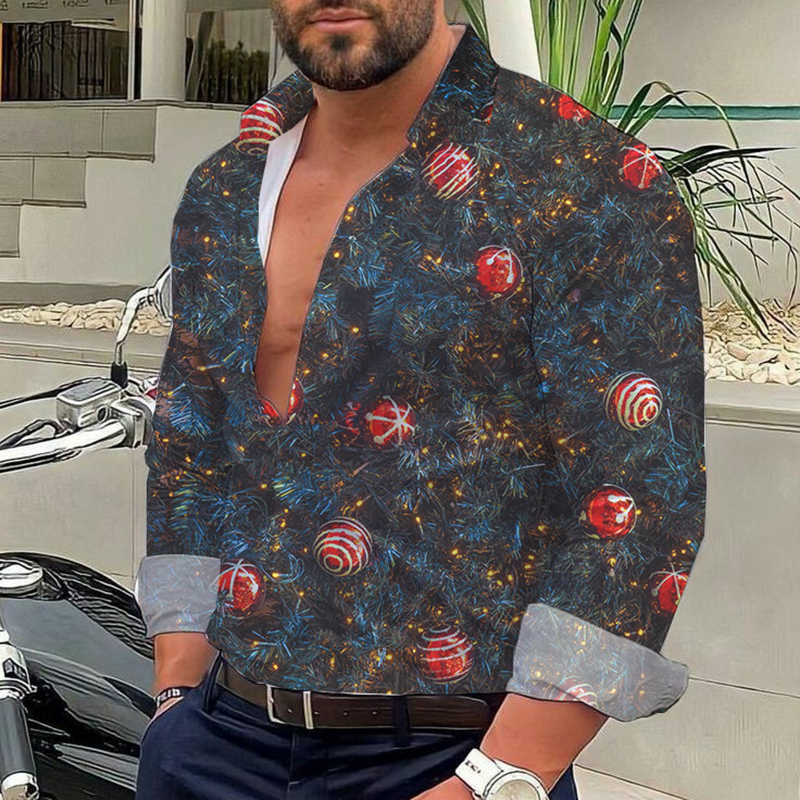 Casual Christmas Elements Printed Shirt