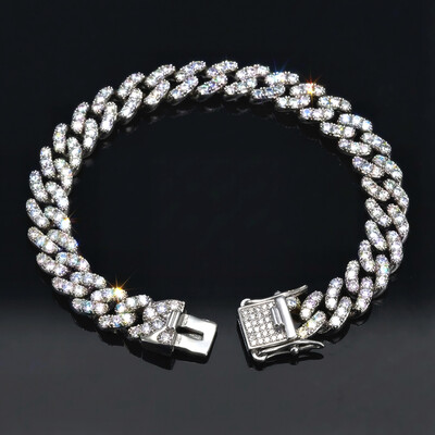 Iced 8mm Cuban Link Bracelet in White Gold