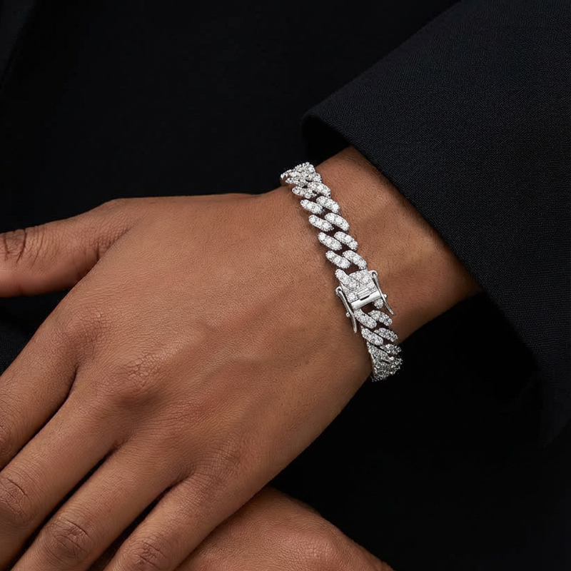 Iced 8mm Cuban Link Bracelet in White Gold