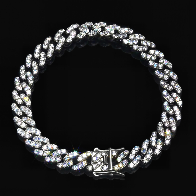 Iced 8mm Cuban Link Bracelet in White Gold