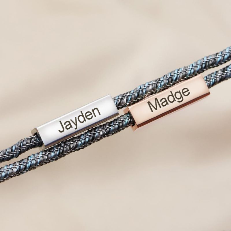2Pcs Couple Engraved Bar Magnetic Bracelet