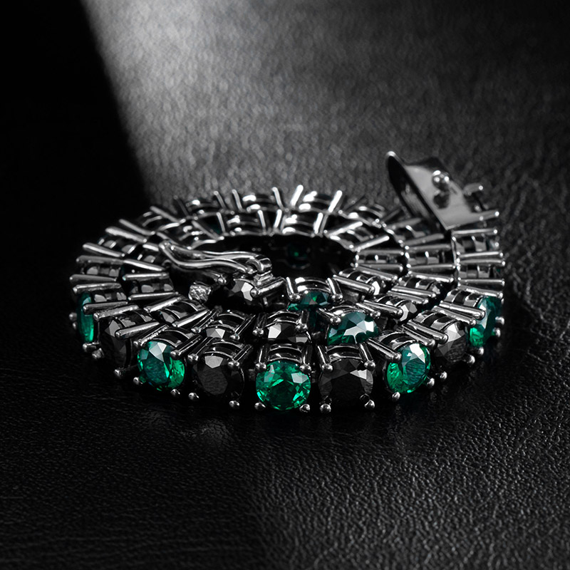 5mm Emerald & Black Stones Tennis Bracelet