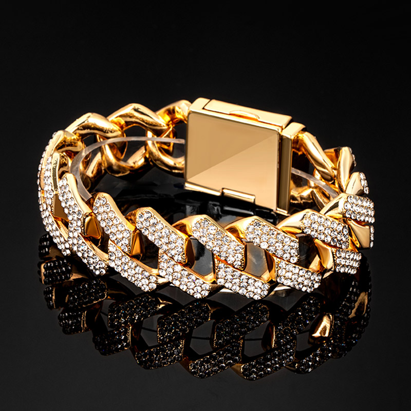 Iced 20mm Miami Cuban Bracelet with Big Box Clasp in Gold