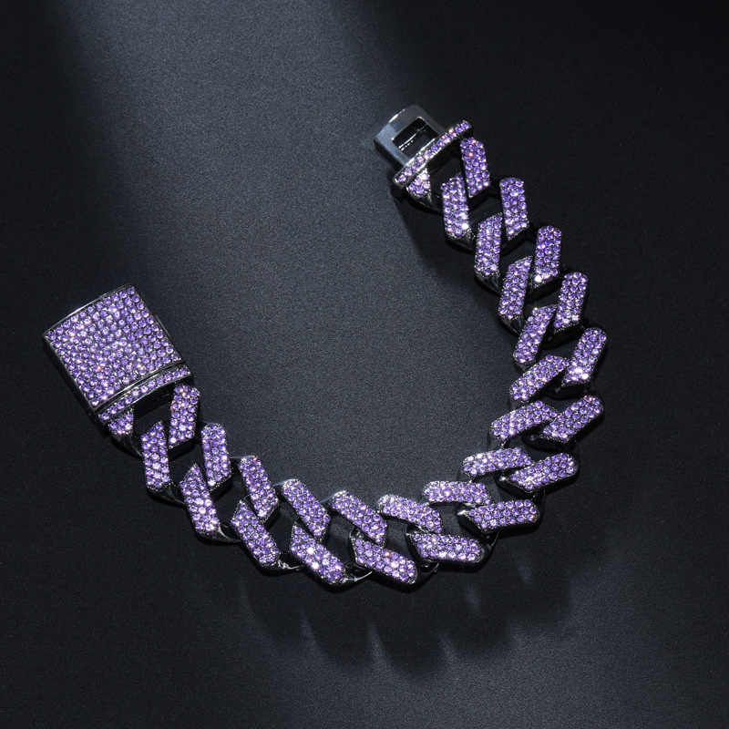  Iced Purple 20mm Miami Cuban Bracelet with Big Box Clasp in Black Gold