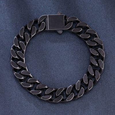 14mm Curb Bracelet with Hook Buckle Clasp in Black Gold