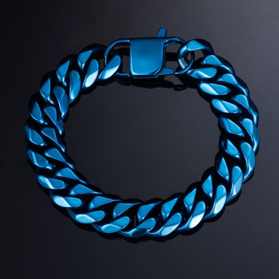 14mm Diamond Cut Cuban Bracelet-Blue/Black Gold