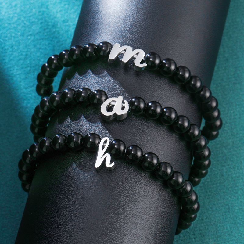 Black Obsidian Lowercase Letters Stretch Bracelet