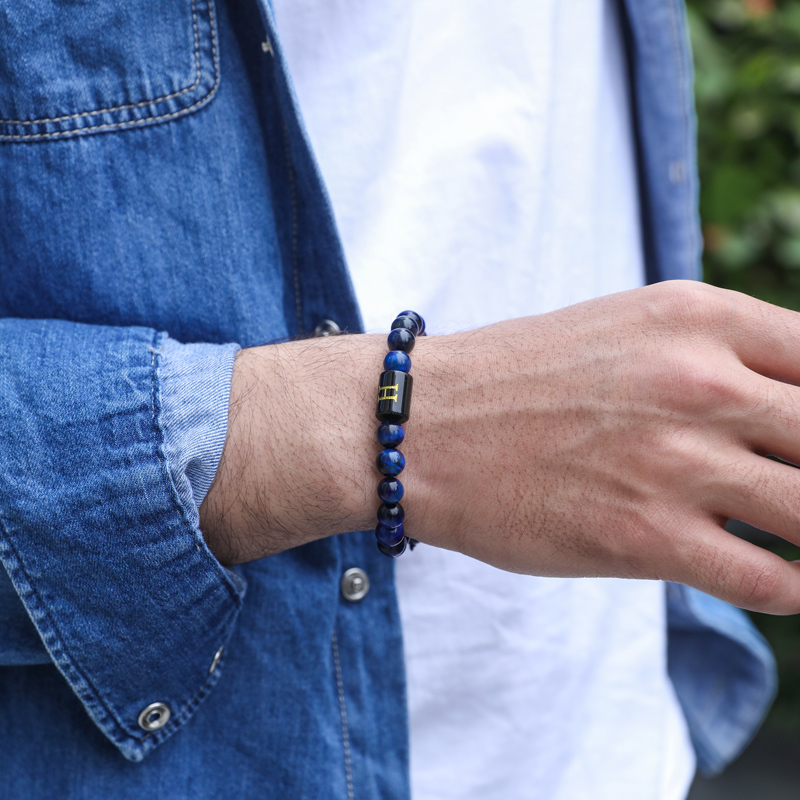 26 Initial Letter Blue Tiger Eye Stone Braided Bracelet