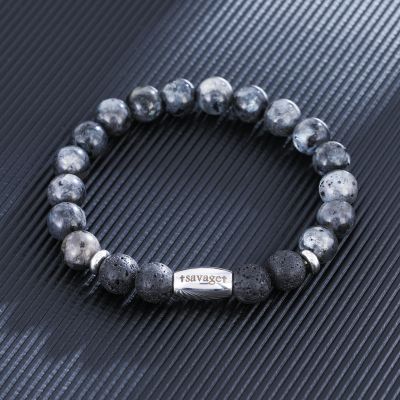 Personalized Engraved Alabaster Black Obsidian Beads Bracelet