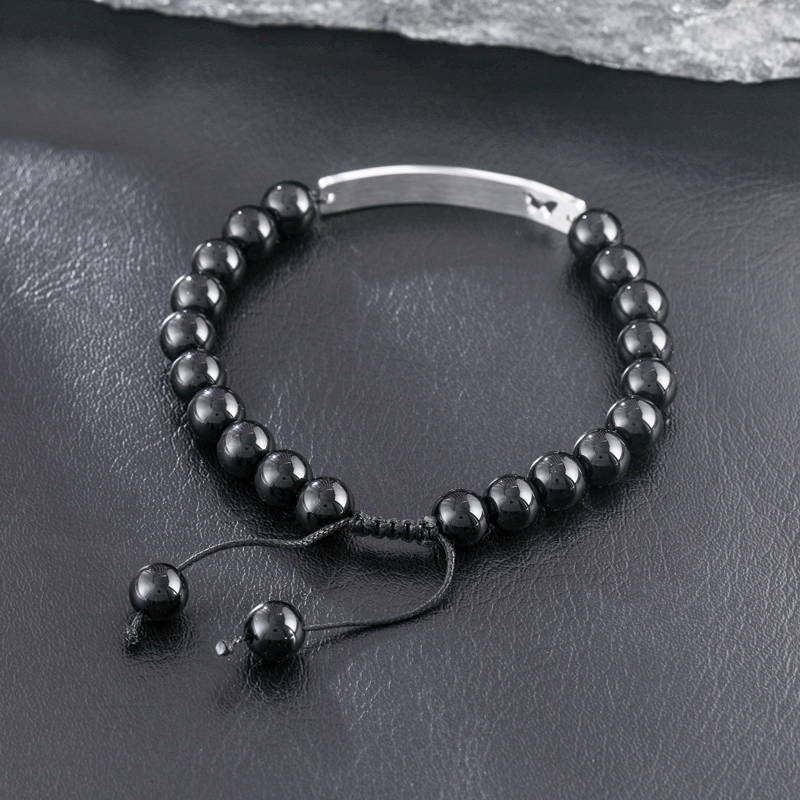 Personalized Engraved Butterfly Black Obsidian Beads Bracelet
