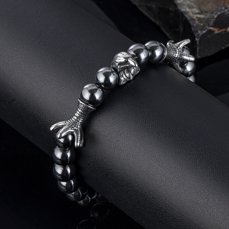 Eagle Black Gallstone Beaded Stretch Bracelet