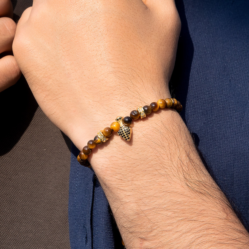 Tiger’s Eye Lava Stone Spike Beaded Adjustable Bracelet