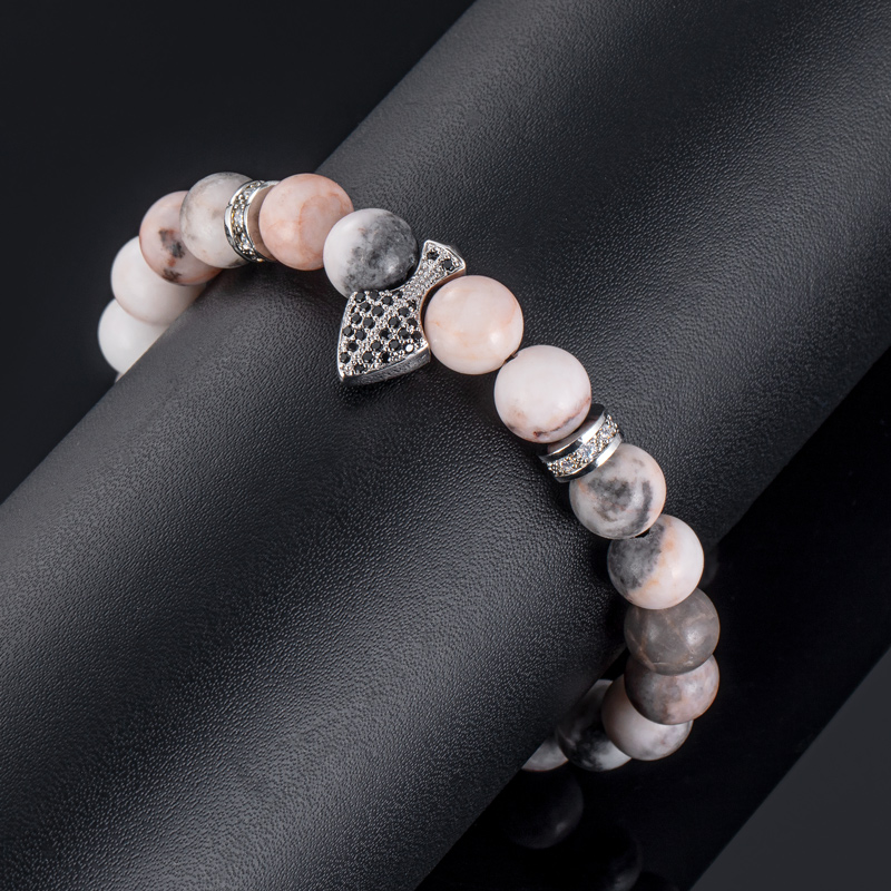 Iced Spike Zebra Stone Chakra Adjustable Bracelet