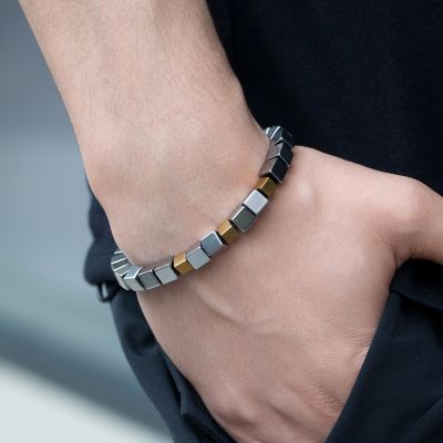 Square Black Gallstone Beaded Adjustable Bracelet
