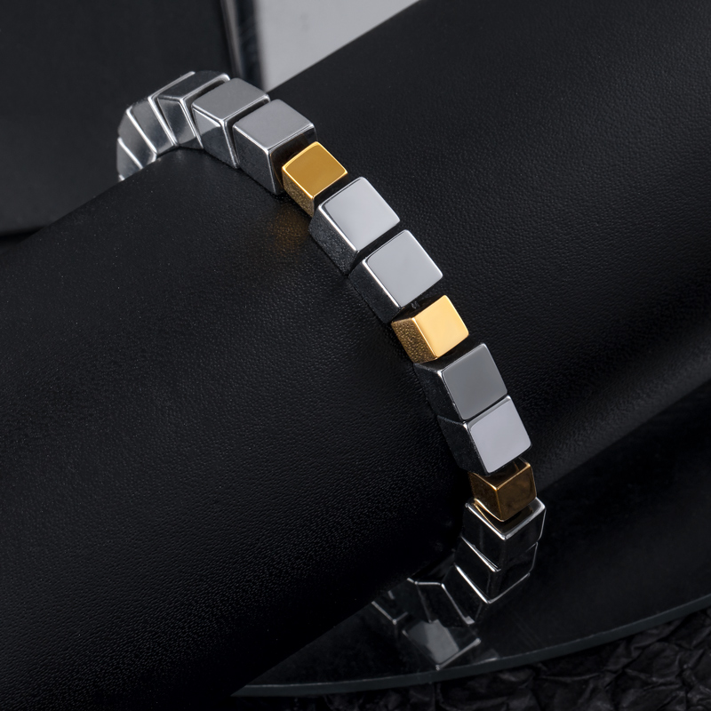 Square Black Gallstone Beaded Adjustable Bracelet
