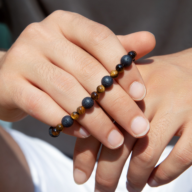  Tiger’s Eye & Lava Stones Beaded Stretch Bracelet