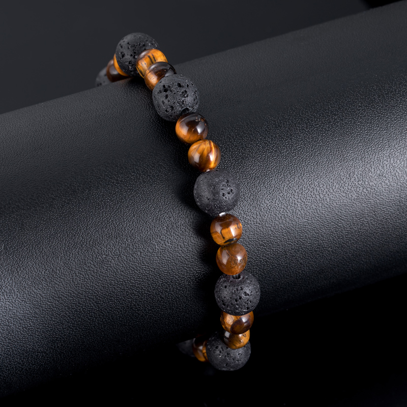  Tiger’s Eye & Lava Stones Beaded Stretch Bracelet