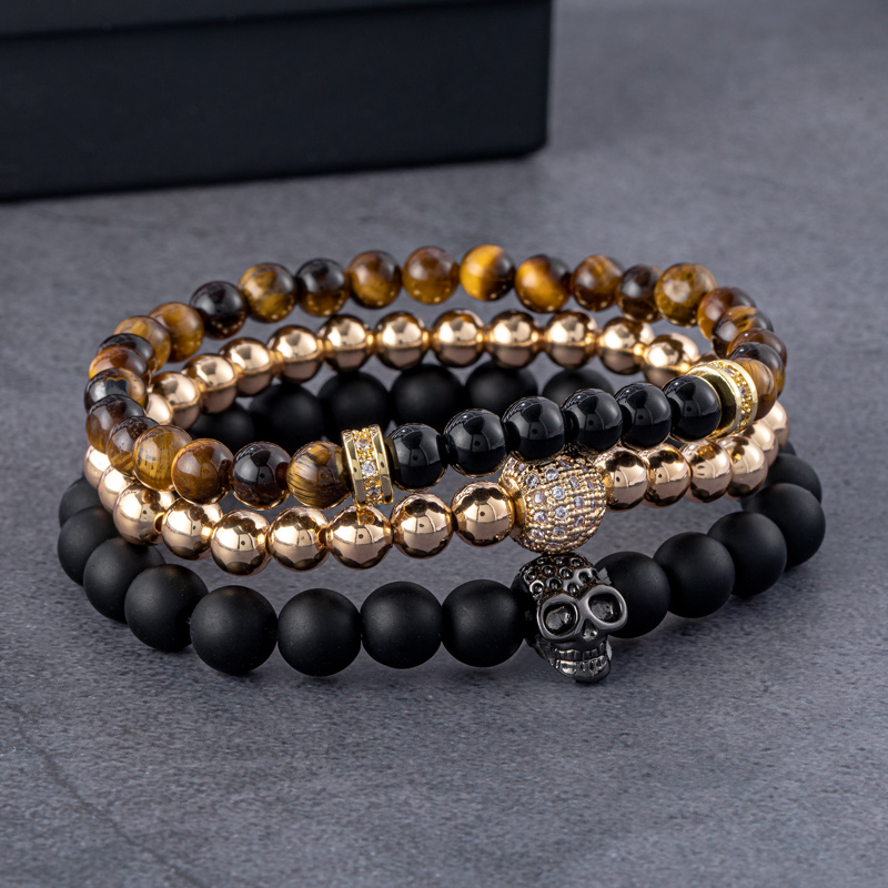 3pcs Tiger’s Eye Obsidian Beaded Stretch Bracelet