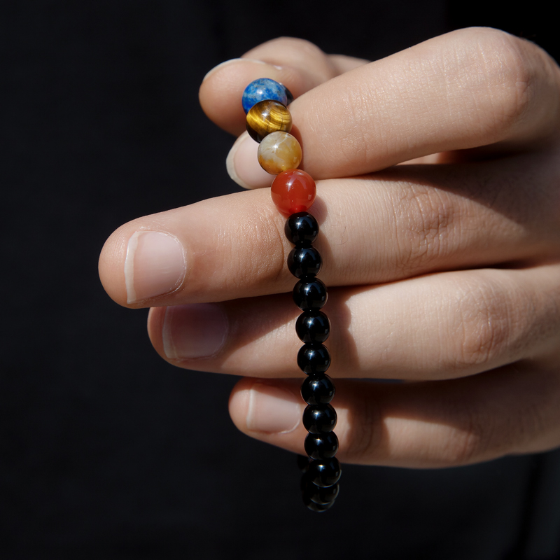  Natural Stones Tiger Eye Obsidian Beaded Bracelet