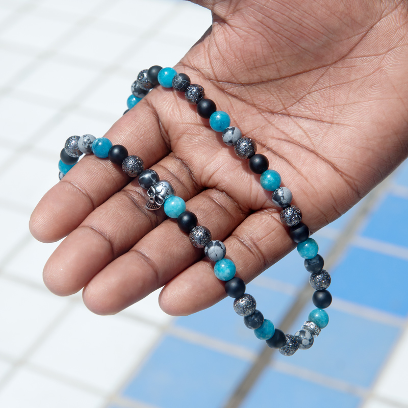 Natural Apatite & Alabaster Beaded Stretch Wrap Bracelet