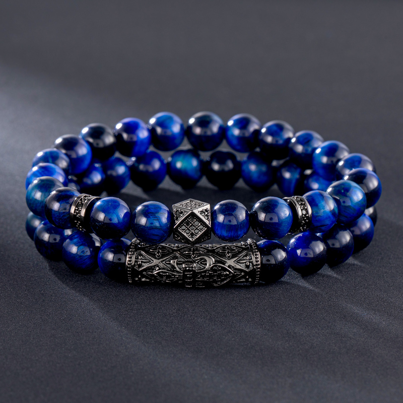  2pcs Blue Tiger Eye Beaded Stretch Bracelet