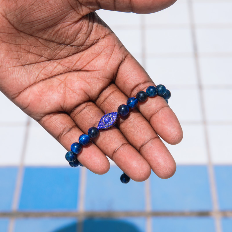 Evil Eye Blue Tiger Eye Beaded Adjustable Bracelet