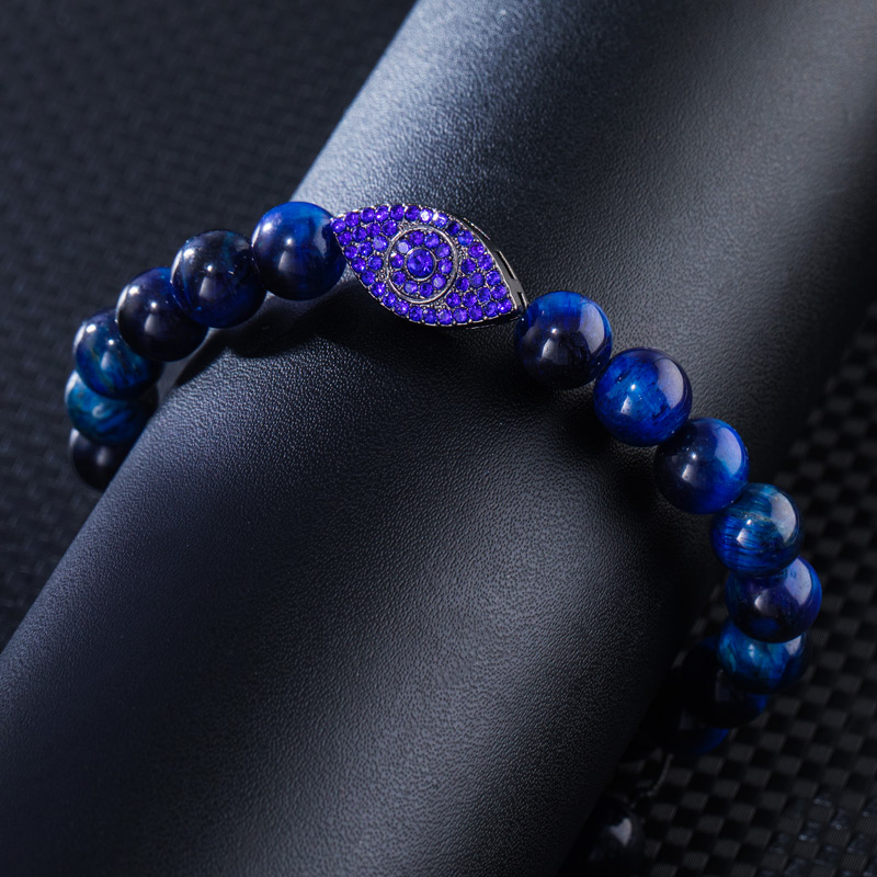 Evil Eye Blue Tiger Eye Beaded Adjustable Bracelet