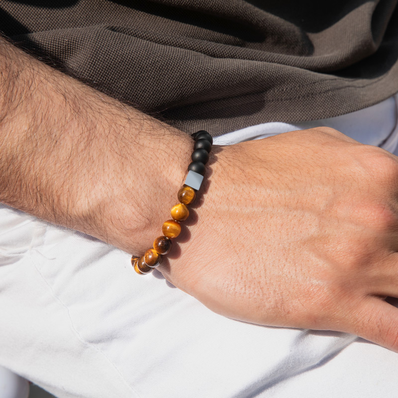 Yellow Tiger Eye Obsidian Beaded Stretch Bracelet