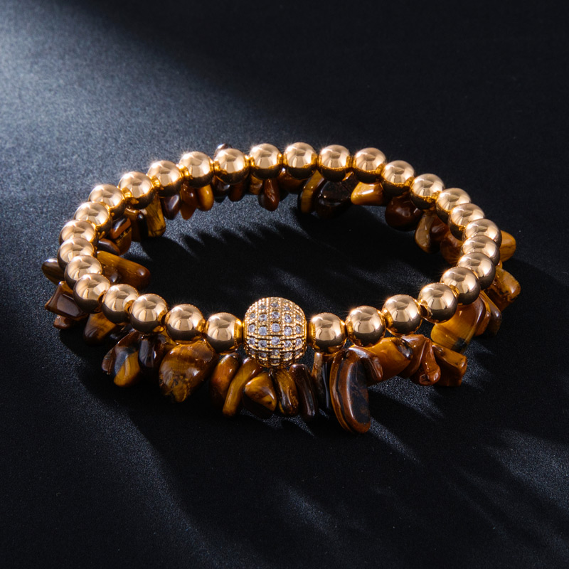 2Pcs Irregular Yellow Tiger Eye Beaded Stretch Bracelet