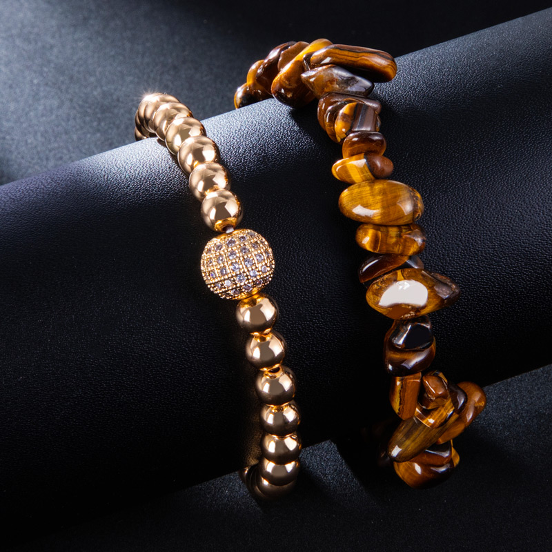 2Pcs Irregular Yellow Tiger Eye Beaded Stretch Bracelet