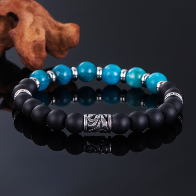 Obsidian & Apatite Beaded Stretch Bracelet