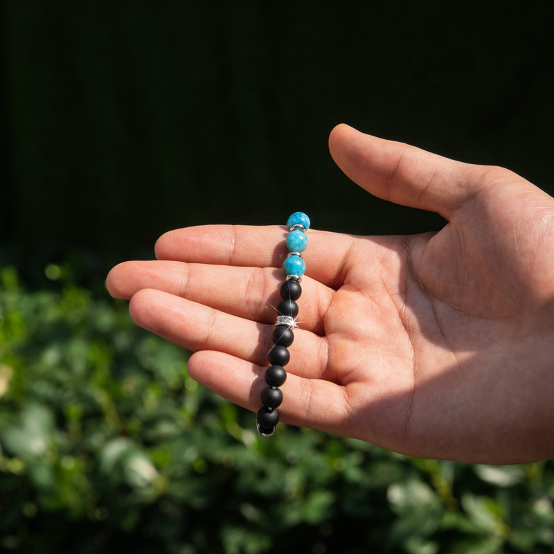 Obsidian & Apatite Beaded Stretch Bracelet