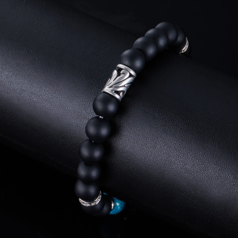 Obsidian & Apatite Beaded Stretch Bracelet