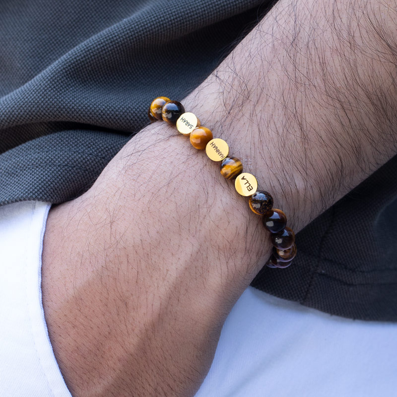 Personalized Engravable Yellow Tiger Eye Beads Stretch Bracelet